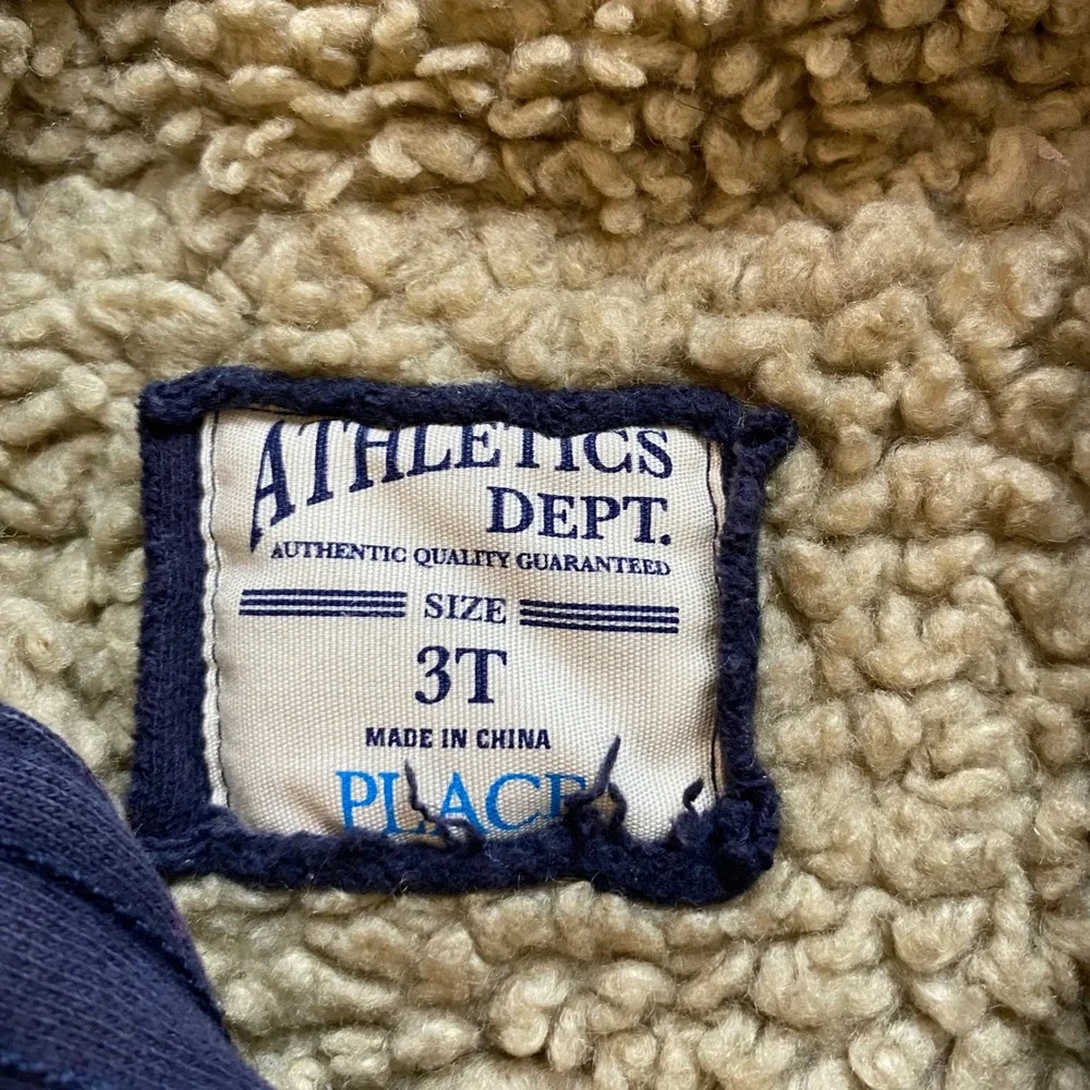 The Childrens Place Boys Navy Blue Athletics 63 Sherpa‎ Collar Zip Hoodie 3T
